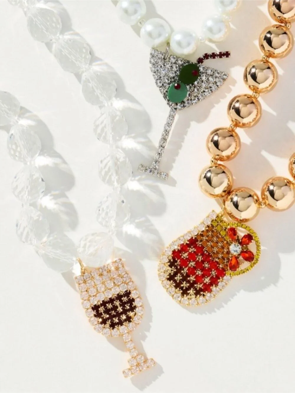 New! Anthropologie Clear Beaded Crystal Wine Glass Pendant Necklace NWT (4004)